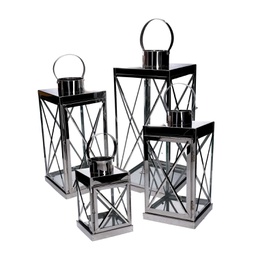 [V3726580000] Lanterna metallo 1-4 argento quadro cm22,5x22h49,5
