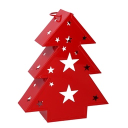 [V3725110000] Lanterna metallo albero rosso cm27x7,5h32,5