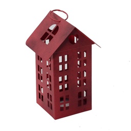 [V37173600RS] Lanterna metallo casa rosso rettangolare cm13x11h21