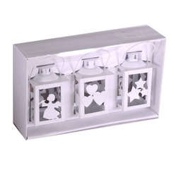 [V37197700BI] Lanterna metallo natale bianco confezione 3 pezzi quadro cm7,5x7,5h11