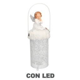 [V6138820000] Lanterna metallo resina bianco con led angelo cmø11h28/33