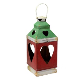 [V6061370000] Lanterna metallo rosso verde bianco cuore quadro cm20x20h50