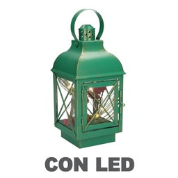 [V3721650000] Lanterna metallo verde con led quadro cm11x11h24