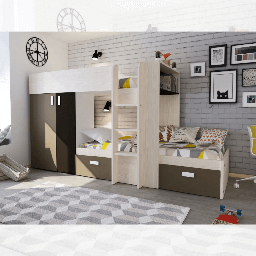 [EFFEZ98419] Letto a castello 1371 bianco vintage, beige e marrone con armadio e cassetti EFFEZ