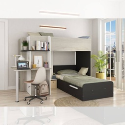[FZ98606] Letto a castello 6885 con scrivania bianco vintage antracite