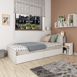 [FZ98427] Letto singolo 1666 bianco vintage e bianco con comodino estraibile