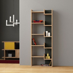 [FZ99445] Libreria Oppa in Rovere e Antracite 5 Livelli, 11 Ripiani P 22 x L 69 x H 162.5 cm