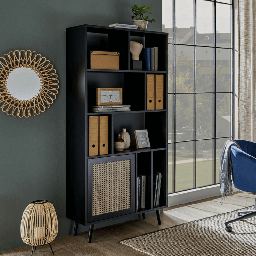 [EFFEZ99084] Libreria Vienna20A nera con frontali effetto vimini EFFEZ