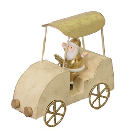 [V6195910000] Macchina metallo con babbo natale oro cm16x7h15