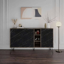 [EFFEZ99370] Madia Clara Bendir dark coffe 3 ante effetto marmo nero 142x35,5x83h EFFEZ