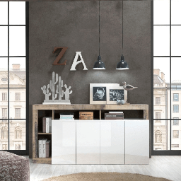 [FZ95090] Madia Mogol 4 ante bianco lucido pero 184x42x93H
