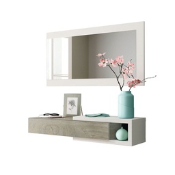 [CAP97244] Mobile da ingresso con specchiera bianco bianco lucido-legno