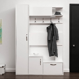 [EFFEZ99599] Mobile ingresso Seina bianco con scarpiere e appendiabiti EFFEZ