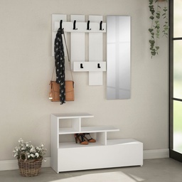 [FZ99518] Mobile ingresso Vesty bianco con scarpiera e specchio  100x30x122 cm