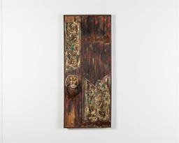 [QU/263] Olio su legno con tela multicolor 50x120 cm