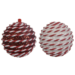[20035606] Pallina di natale assortite bianche e rosse di glitter Ø8 cm