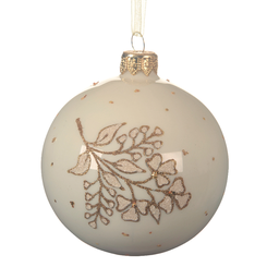 [20035409] Pallina di natale bianco latte con fiore Ø8 cm