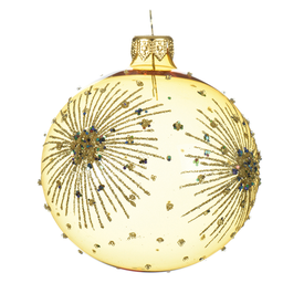 [20035406] Pallina di natale in vetro oro con disegni in rilievo Ø8 cm