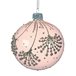 [20035411] Pallina di natale in vetro rosa con fiori Ø8 cm