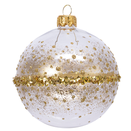 [20035403] Pallina di natale trasparente con glitter oro Ø8 cm