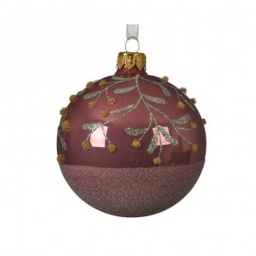 [19974381] Pallina sfera natalizia in vetro Rosa Velvet ramo Bacche 8 cm