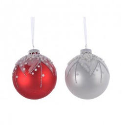 [19625661] Pallina sfera natalizia in vetro assortita Bianco Rosso neve 8 cm pz 1