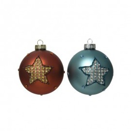 [19974373] Pallina sfera natalizia in vetro con stella glitterata Ambra Blu 8 cm pz 1