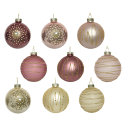 [20035445] Palline di Natale assortite diverse sfumature di rosa Ø8 cm