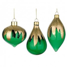 [1997627] Pendaglio in vetro Verde Oro PAINT Assortito pallina natale 