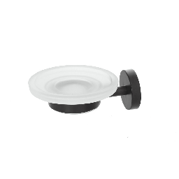 [1938175] Portasapone Da Bagno Tondo Accessorio Da Parete In Acciaio Nero Opaco E Vetro Satinato Serie Chic Black