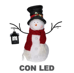 [V6159940000] Pupazzo di neve resina con lanterna bianco con led cm37x19h44