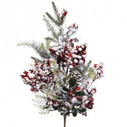 [19625944] Ramo decorativo con bacche Rosse e pigne effetto Ghiaccio 10x20x h70 cm