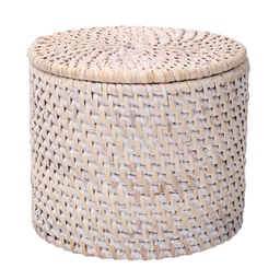 [V1726000000] Scatola rattan algarve bianco tondo cmø15h13