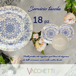 [V5861130000] Servizio di piatti pz 18 con decoro azzurro-crema
