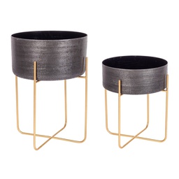 [B0182955] Set 2 porta vaso nero in alluminio stile design