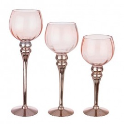 [1997623] Set Calice Portacandela in vetro Oro Rosa DENISE 3 pezzi