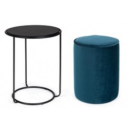 [B0743485] Set pouf tondo con tavolino blu