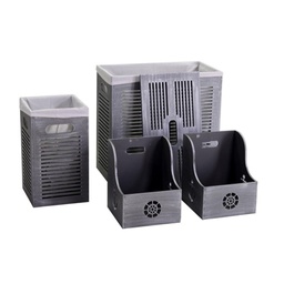 [V1920370000] Set rachele composto da 2 ceste e 2 portatutto in legno grigio di capienze diverse