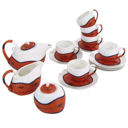 [V58343400AR] Set tazza the con teiera e lattiera 9 pezzi bambù arancione  e ceramica