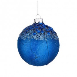 [1997628] Sfera natalizia in vetro Blu con glitter AILEEN 8 cm pallina natale 