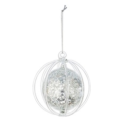 [19627810] Sfera pallina natale vetro trasparente paillettes argento cm 9.2
