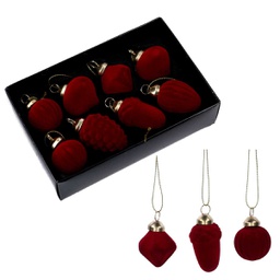 [V6185170000] Sfera vetro confezione 8pz forme ass. velluto bordeaux cm17x11h4,5
