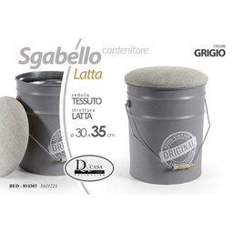 [GIC814303] 2x Sgabello vintage in secchio latta grigio 30 x 28 x 35 h