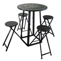 [V6453750000] Tavolino bistro metallo 4 sgabelli nero tondo Pieghevoli salvaspazio