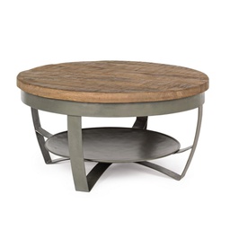 [B0746146] Tavolino in legno e acciaio stile industriale cm Ø65x34h