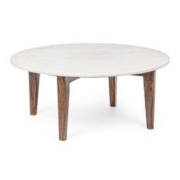 [B0746682] Tavolino in legno e marmo stile vintage cm Ø75x32h