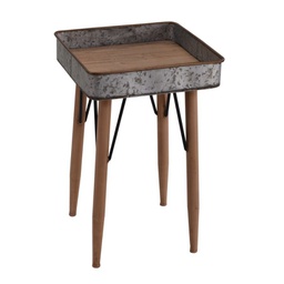 [V8036620000] Tavolino vintage vassoio in metallo quadrato 41x41xh.68.5 cm