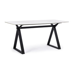 [B0732976] Tavolo bianco acciaio e vetro effetto marmo stile design cm 160x90