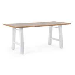 [B0732904] Tavolo bianco in legno e acciaio stile naturale cm 180x90