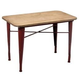 [V8032290000] Tavolo rettangolare edimburgo in metallo rosso con piano in legno h52,5 cm